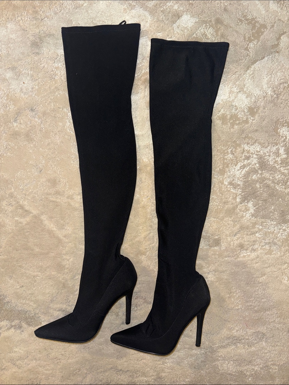 Forever 21 Black Nylon Over-the-Knee Pointed Stiletto Boots
